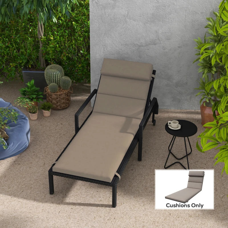 Patio Chaise Lounge Chair Cushion Replacement Sun Lounger Pads with Headrest and Ties, Dark Grey