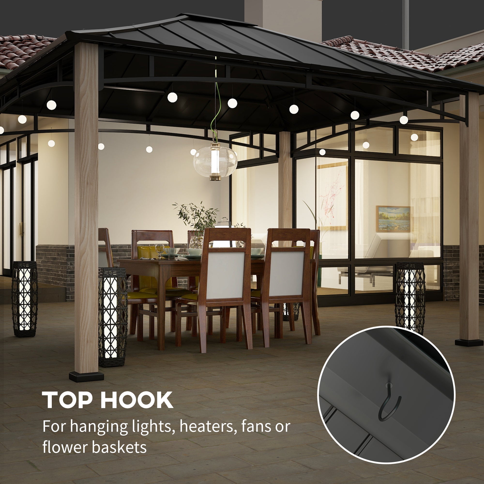 Outsunny 10' x 12' Hardtop Gazebo with Metal Roof, Wood Grain Frame Outdoor Gazebo Canopy for Patio, Garden, Backyard, Lawn 