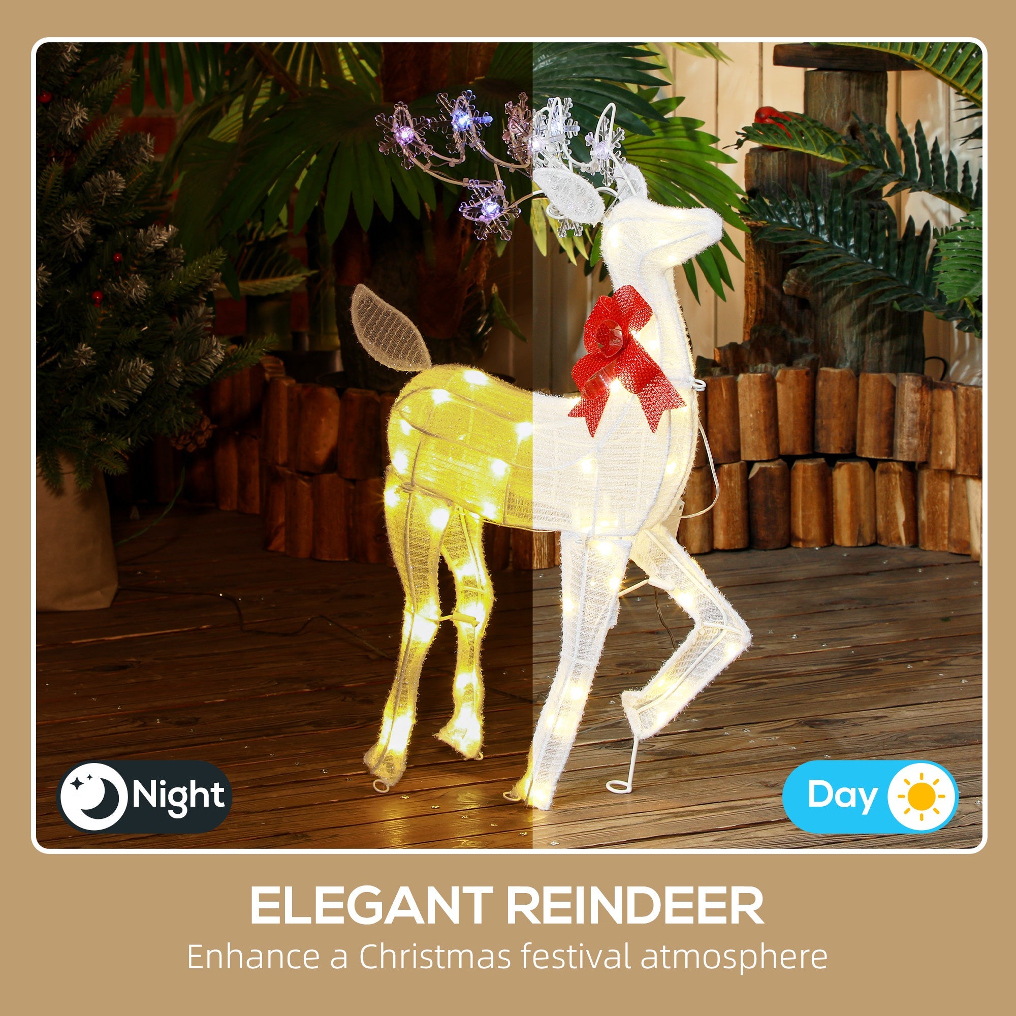 Outsunny Light Up Reindeer Yard Decoration, Lighted Deer Christmas Decoration for Indoor, Outdoor, Garden, Lawn, White 
