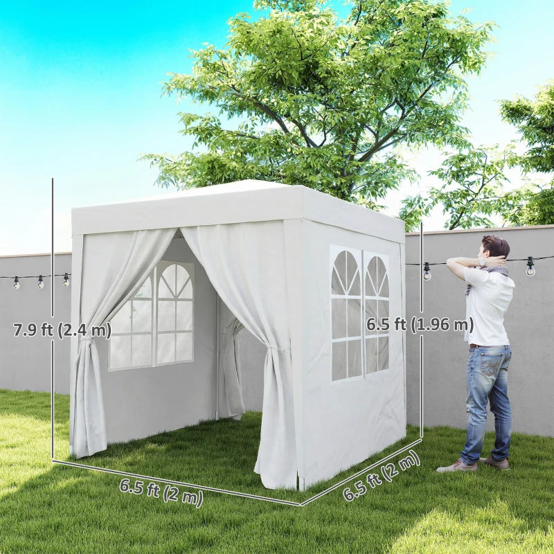 6.6'x6.6' Pop Up Canopy Tent with Sidewalls, Instant Sun Shelter Camping Gazebo with Carry Bag, White