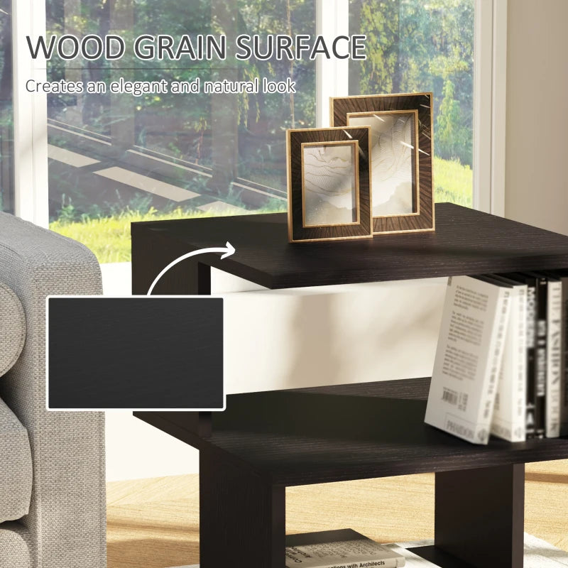 Modern Square 3 Tier Wood Coffee Side Table Storage Shelf Rack End Table Home Office Living Room Small Desk Black