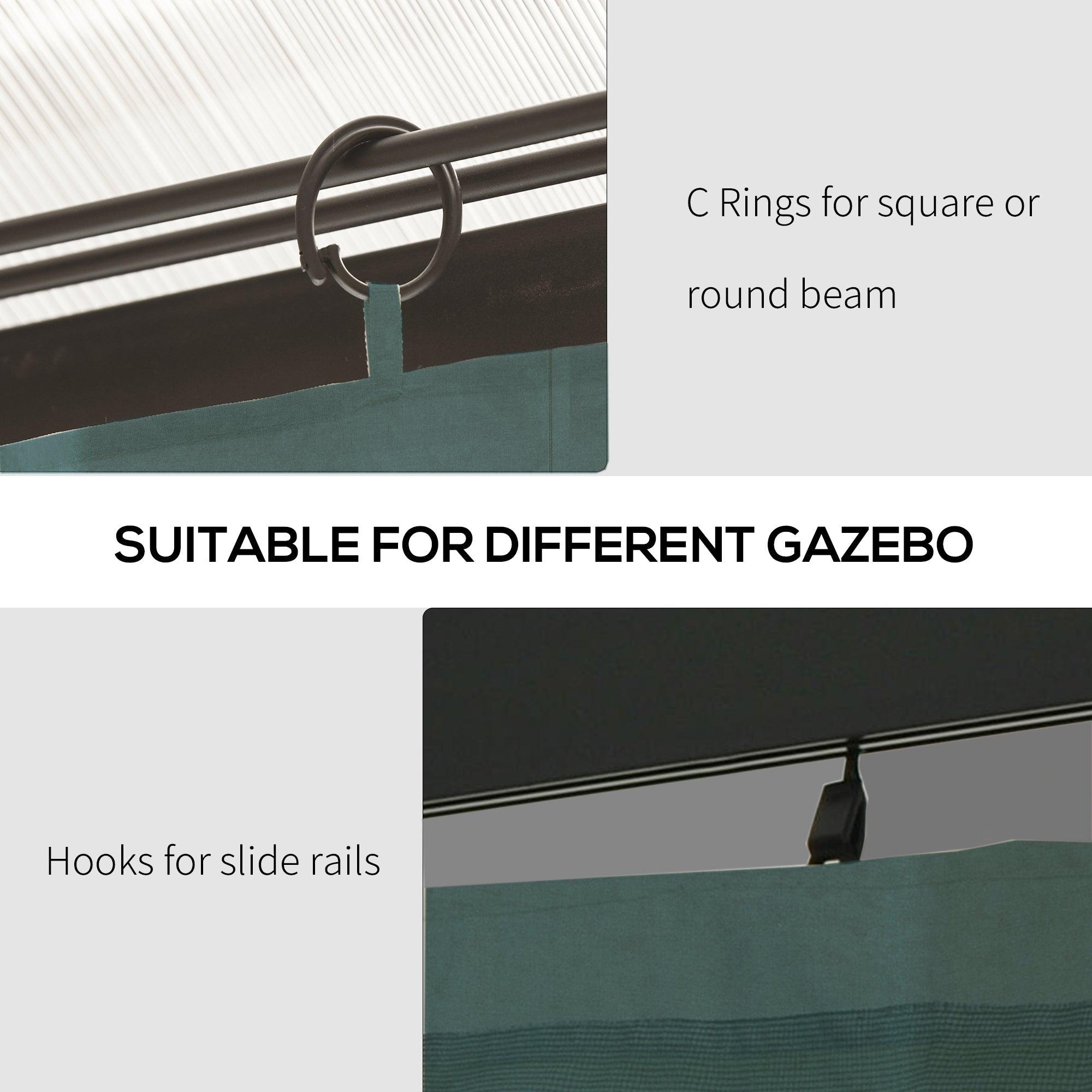 Outsunny Universal Gazebo Sidewall 10'x10' Set 4 Panels with Hooks Dark Gray for Pergolas Cabanas 