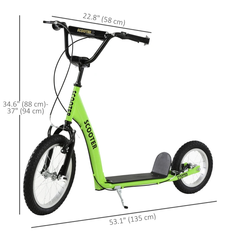 Aosom Kids Scooter with Adjustable Handlebar, Youth Kick Scooter with Dual Brakes, Inflatable Wheels, for Age 5+, Green