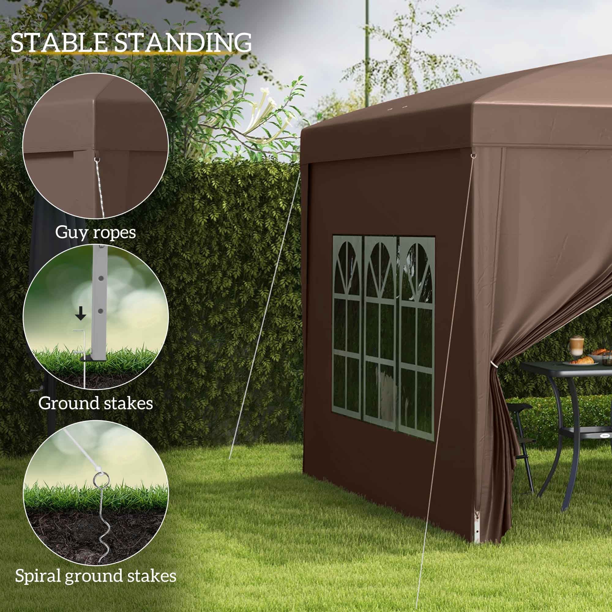 Outsunny 10'x10' Outdoor Pop Up Party Tent Wedding Gazebo Canopy with Carrying Bag (Coffee) 