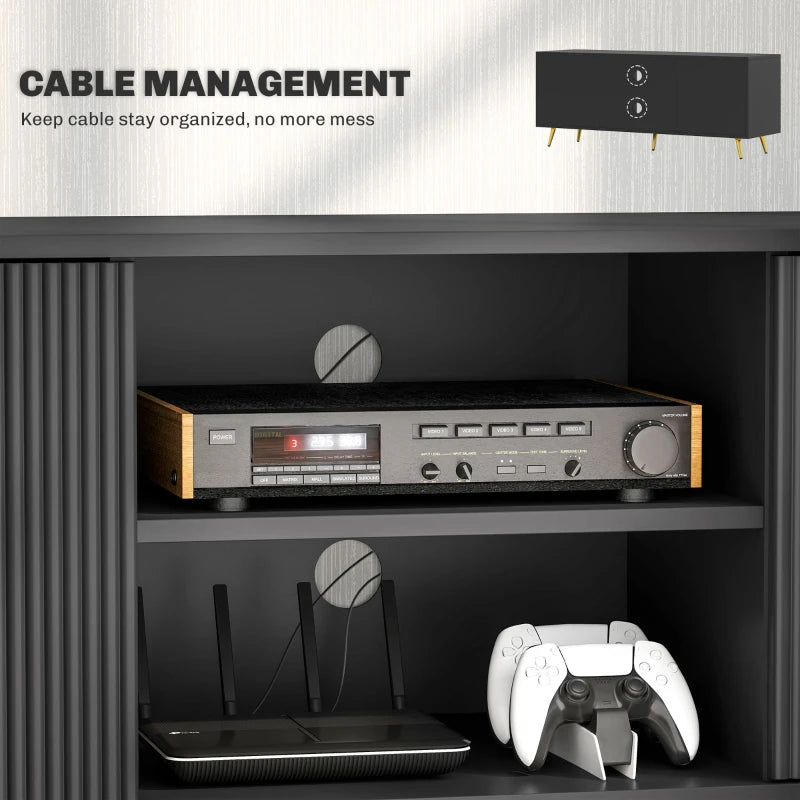 TV Stand with Storage for 55 Inch TV, Modern TV Cabinet with 2 Open Shelves and 2 Cabinets for Living Room, Black