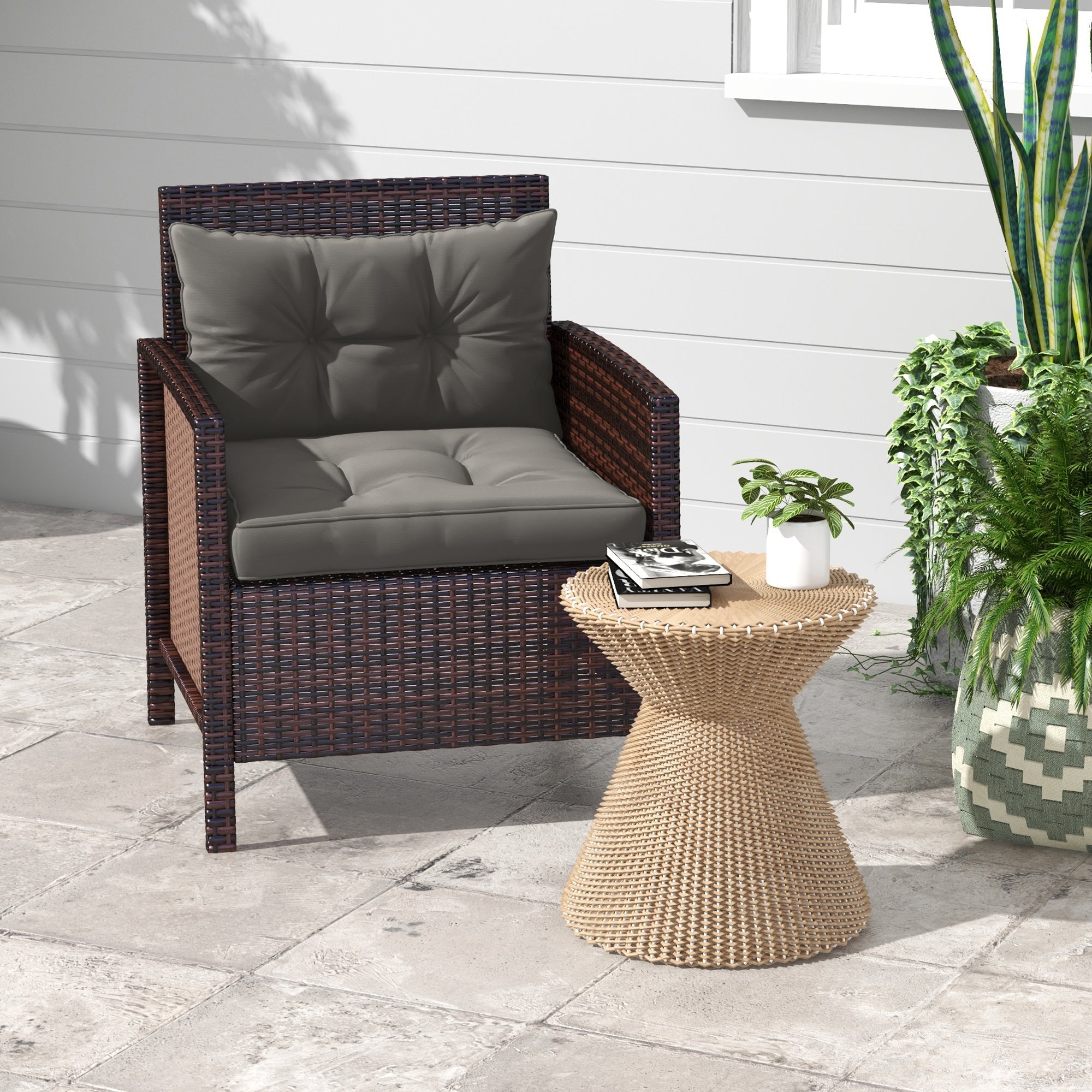 Outsunny Patio Chair Cushions Set in Charcoal Grey - 2-Piece with Thick Filling & Button Tufted Design 