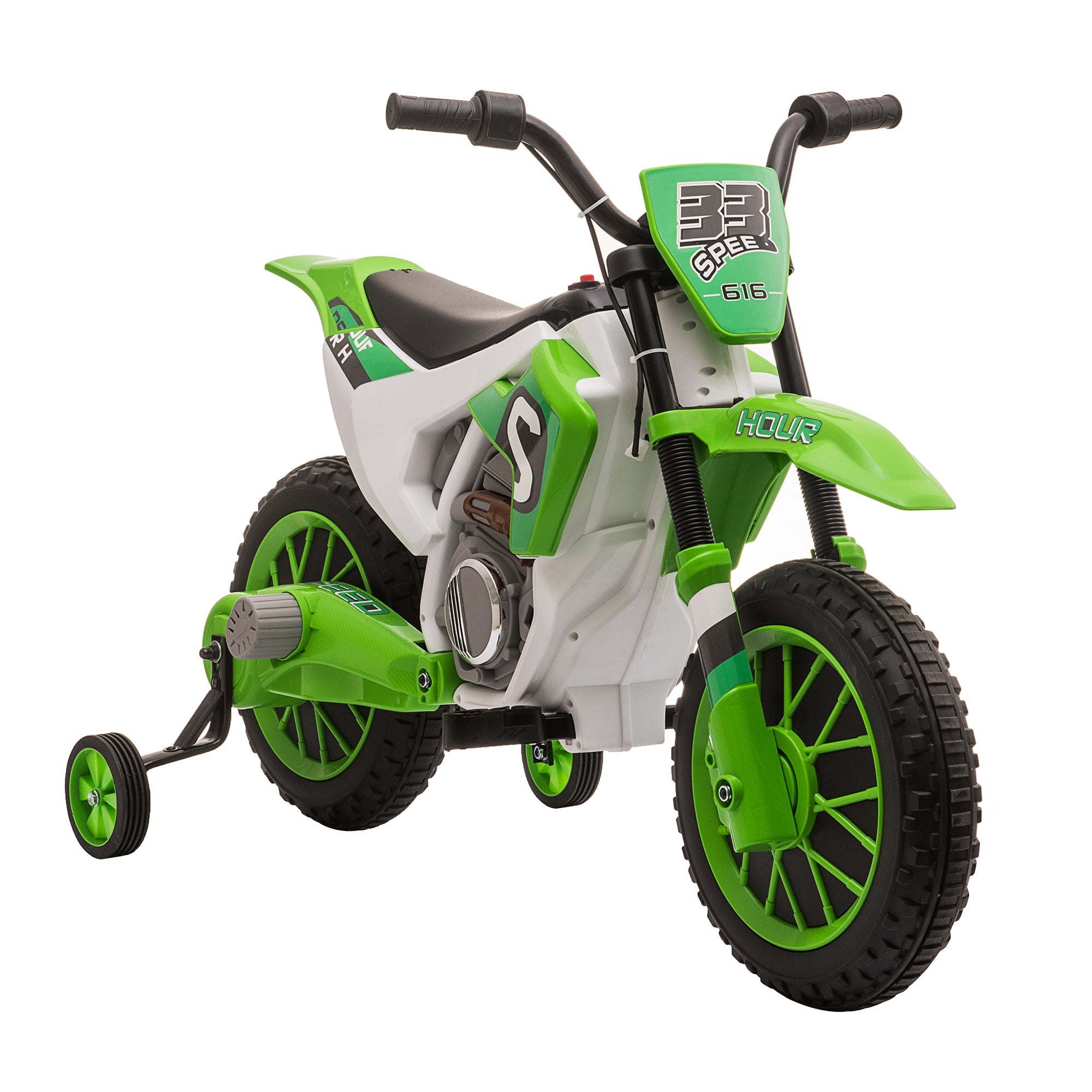 Aosom Kids Dirt Bike Battery-Powered Ride-On Electric Motorcycle with Charging 12V Battery, Training Wheels Green 