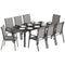 9 Pieces Patio Set with Stackable Chairs, Patio Dining Set with Glass Top for Garden, Patio, Backyard, Light Grey
