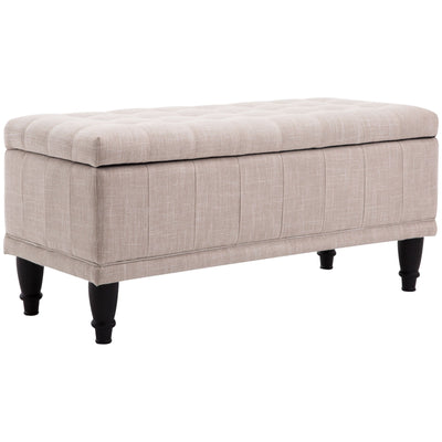HOMCOM Linen Storage Ottoman: Button-Tufted Design, Soft-Close Lid for Living Spaces, Beige 