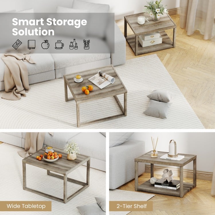 Nesting Coffee Table Set of 2 Stackable Rectangular End Tables-Gray