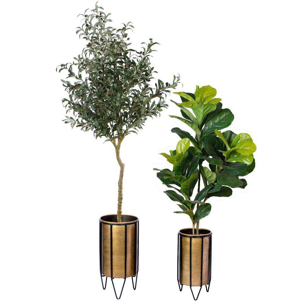 Neva - Brass Planter With Black Stand 