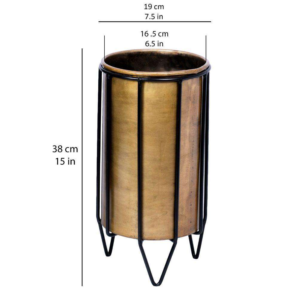 Neva - Brass Planter With Black Stand 