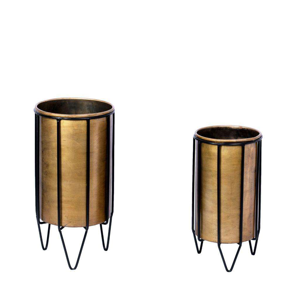 Neva - Brass Planter With Black Stand 