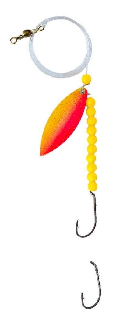 Solid Yellow Beads Willow Leaf Spinner – Pink Wave Blade Lure 