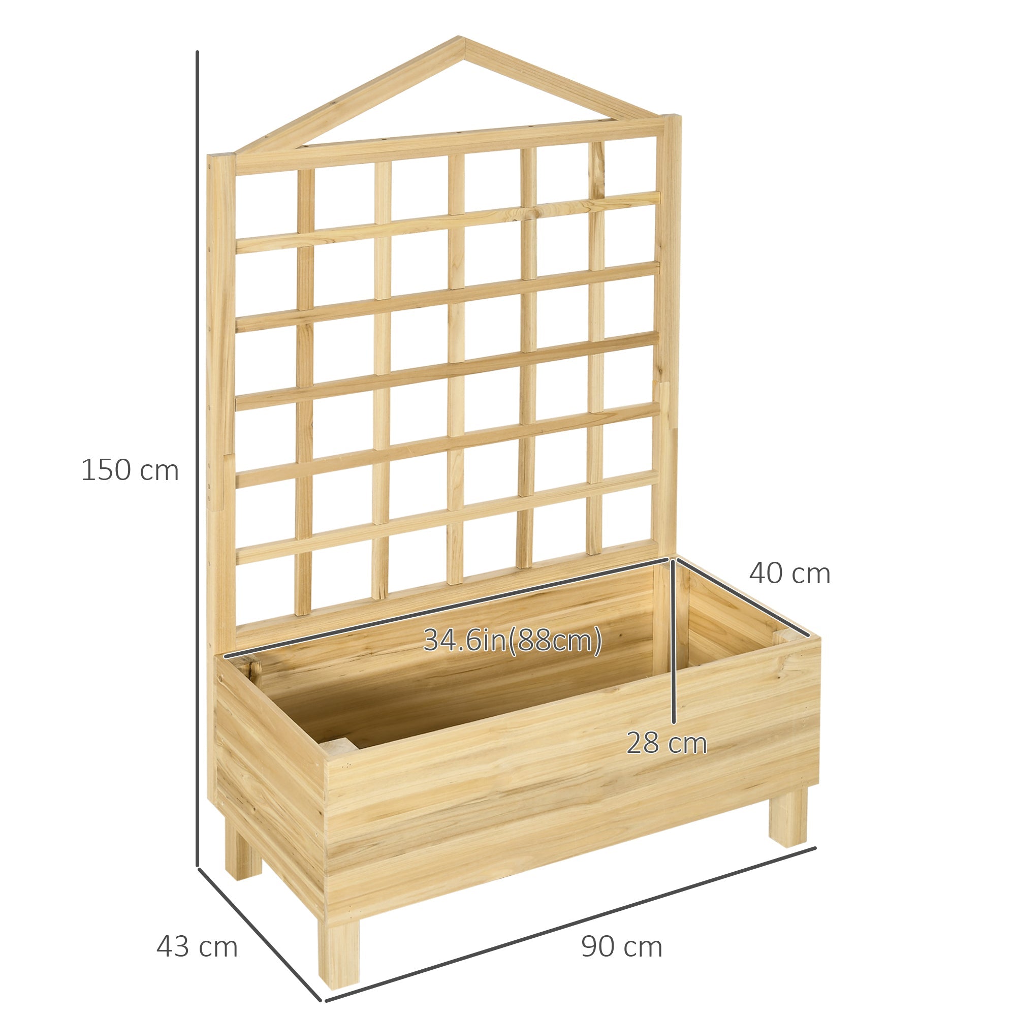 Outsunny Distressed Wood Planter with Trellis: Raised Garden Bed for Outdoor Plants/Flowers/Herbs, Natural 