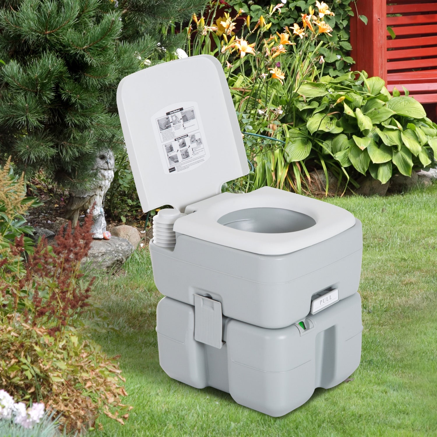 HOMCOM kleankin Portable Camping Toilet Flushable Travel Tank with Level Indicator Easy Clean 5.3 Gallon 20L 