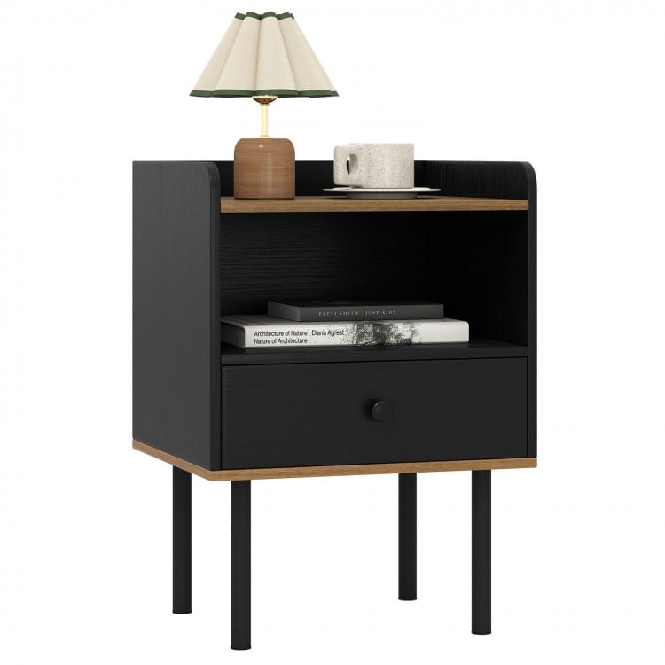 Nightstand Bedside End Table with Drawer and Open Shelf for Living Room Bedroom-1 Piece