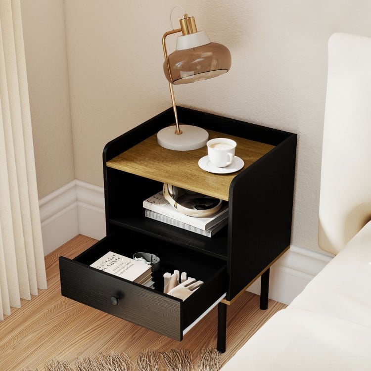 Nightstand Bedside End Table with Drawer and Open Shelf for Living Room Bedroom-1 Piece