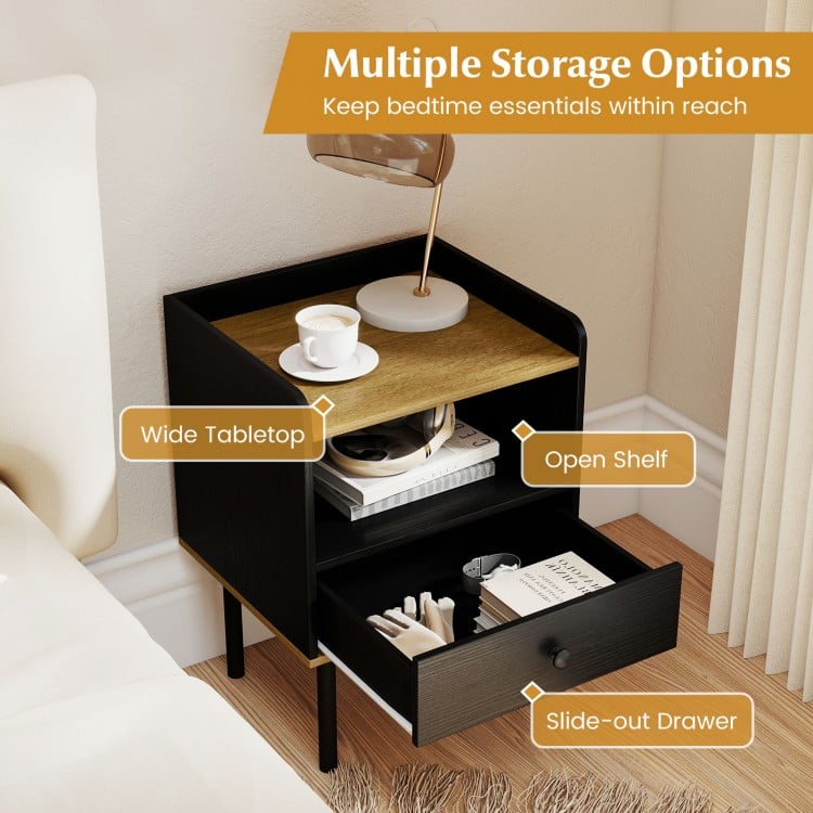 Nightstand Bedside End Table with Drawer and Open Shelf for Living Room Bedroom-1 Piece