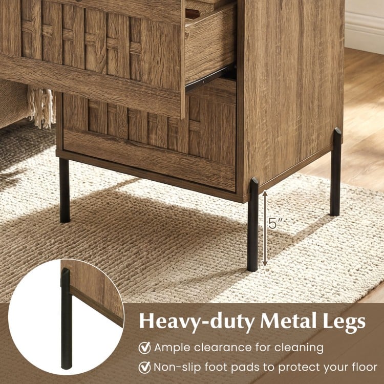 Nightstand Mid Century Modern End Table with Storage Drawers-Rustic Brown