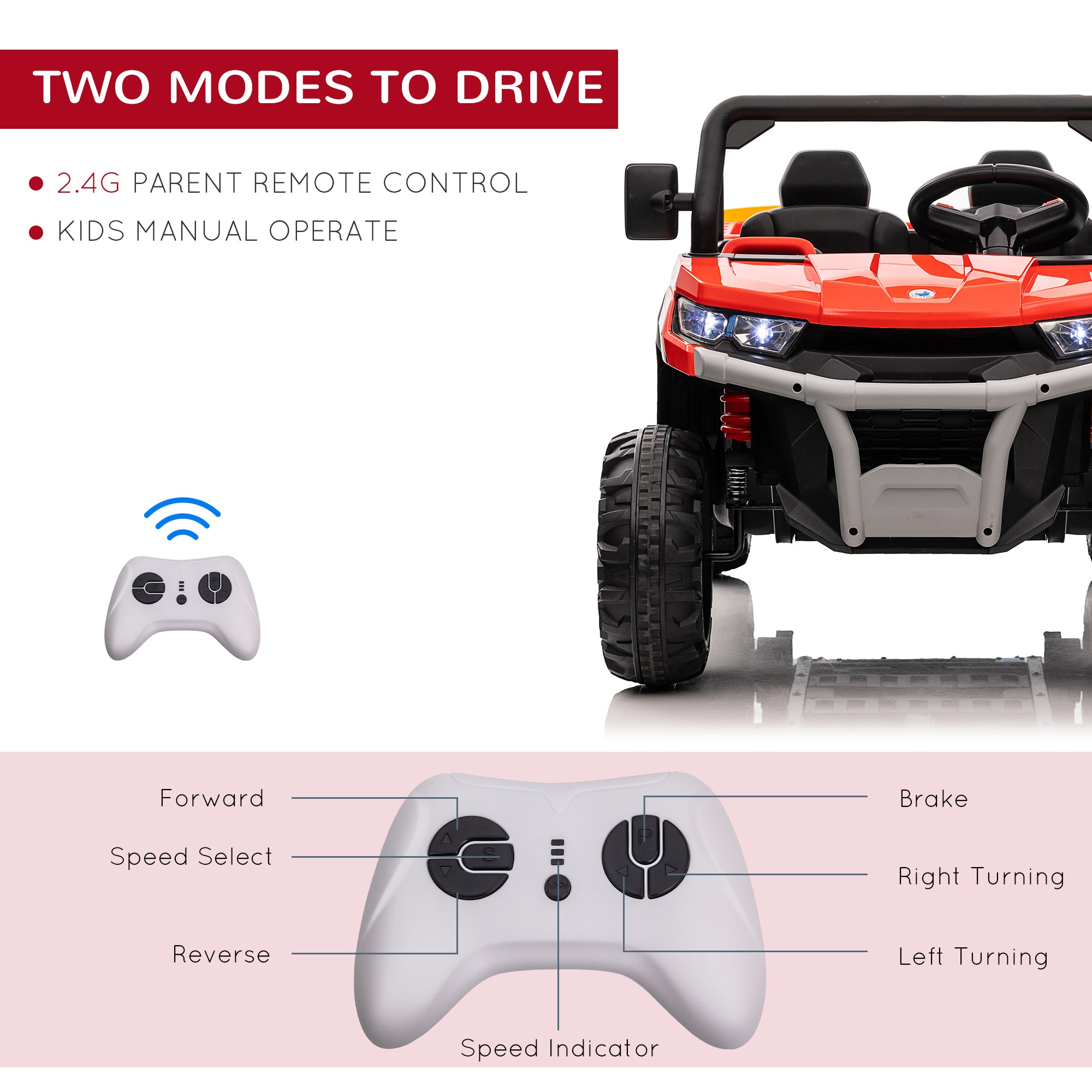 Aosom Kids Ride on Car 12V with Electric Bucket, Two-Seater Battery-Powered Cars for Kids with Shovel, Remote Control, Spring Suspension| Aosom Canada 