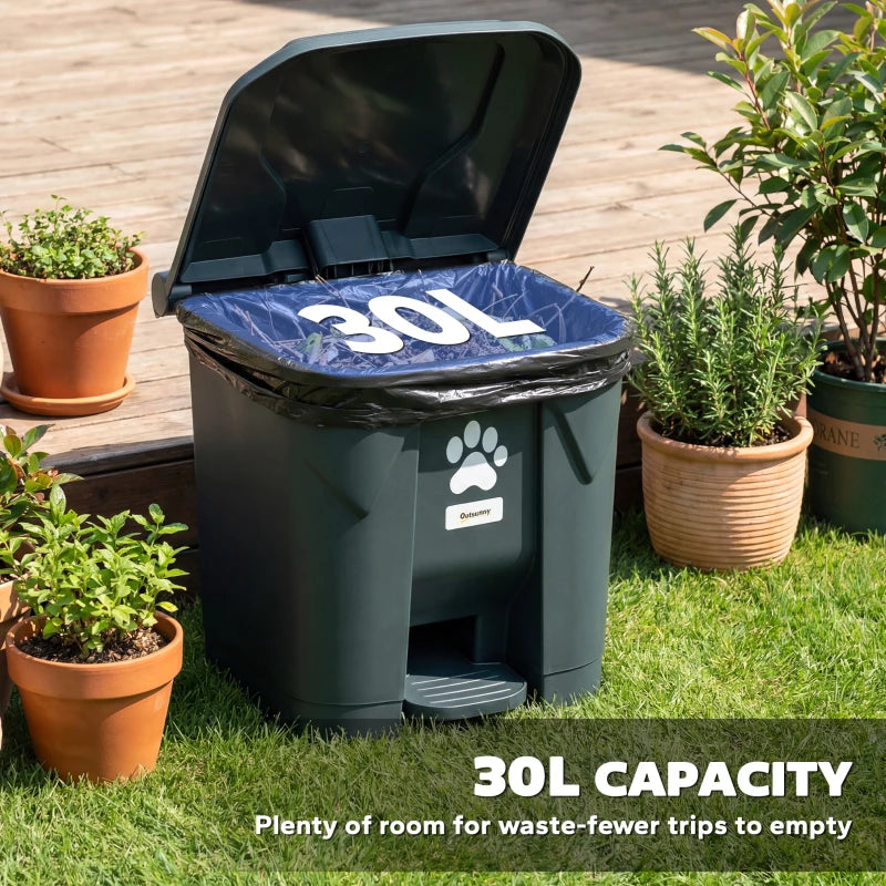 Dog Poop Outdoor Garbage Bin, 8 Gal Pet Waste Garbage Can with Lid and Pedal, Waterproof Plastic Trash Can, Black