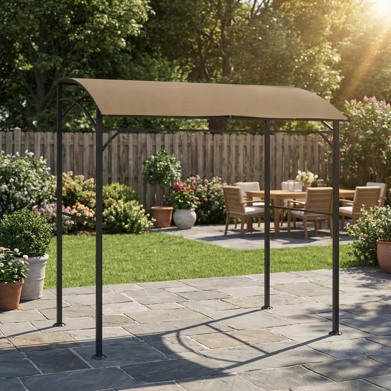 7' x 5' Garden Grill Canopy, BBQ Grill Gazebo Tent with Steel Frame and Hooks, Outdoor Sun Shade, Dark Coffee