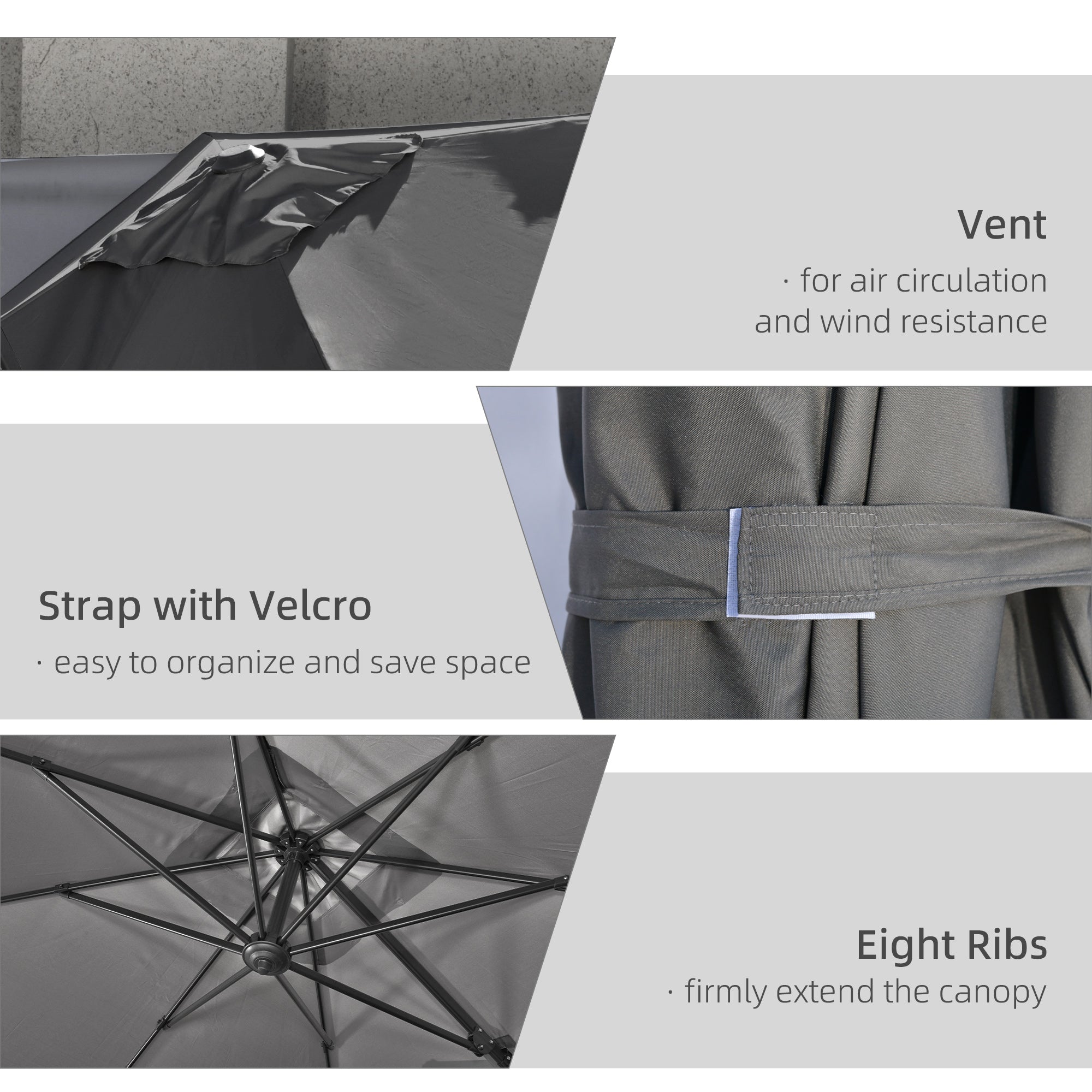 Outsunny 105" x 105" x 98" Cantilever Patio Umbrella with Cross Base, Crank Handle, Tilt, 360° Rotation and Aluminum Frame, Dark Grey 