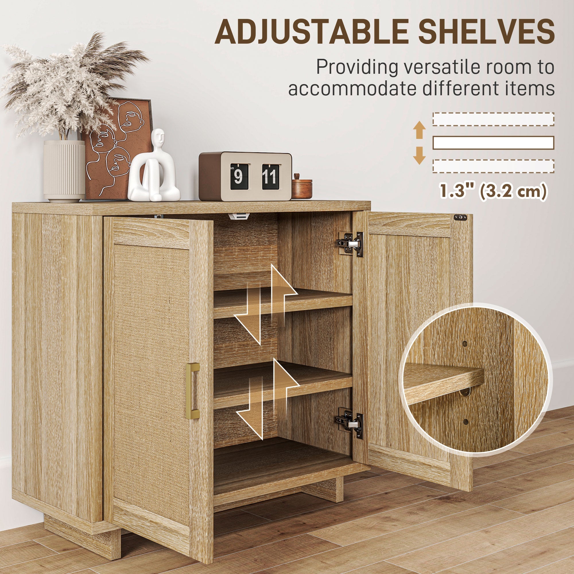 HOMCOM Accent Cabinet with Linen Doors and Adjustable Shelves for Living Room, Dining Room, Kitchen 