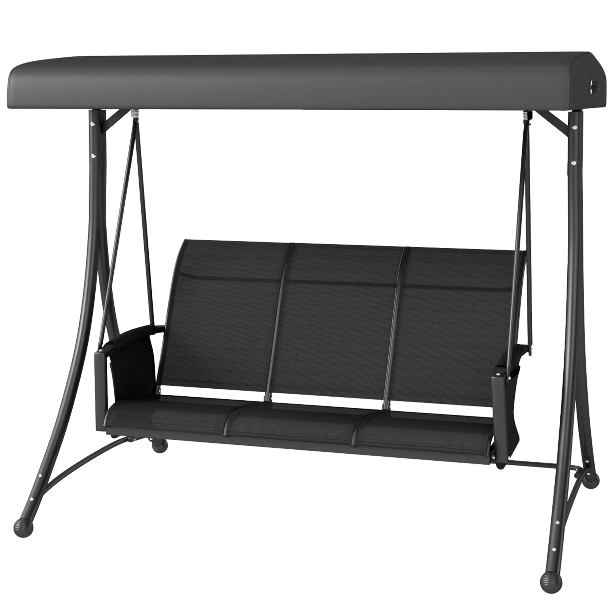Outsunny 3 Person Outdoor Porch Swing Chair with Adjustable Canopy, Black 