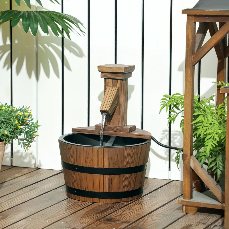 Outdoor Waterfall Fountain, Garden Wood Barrel, Carbonized