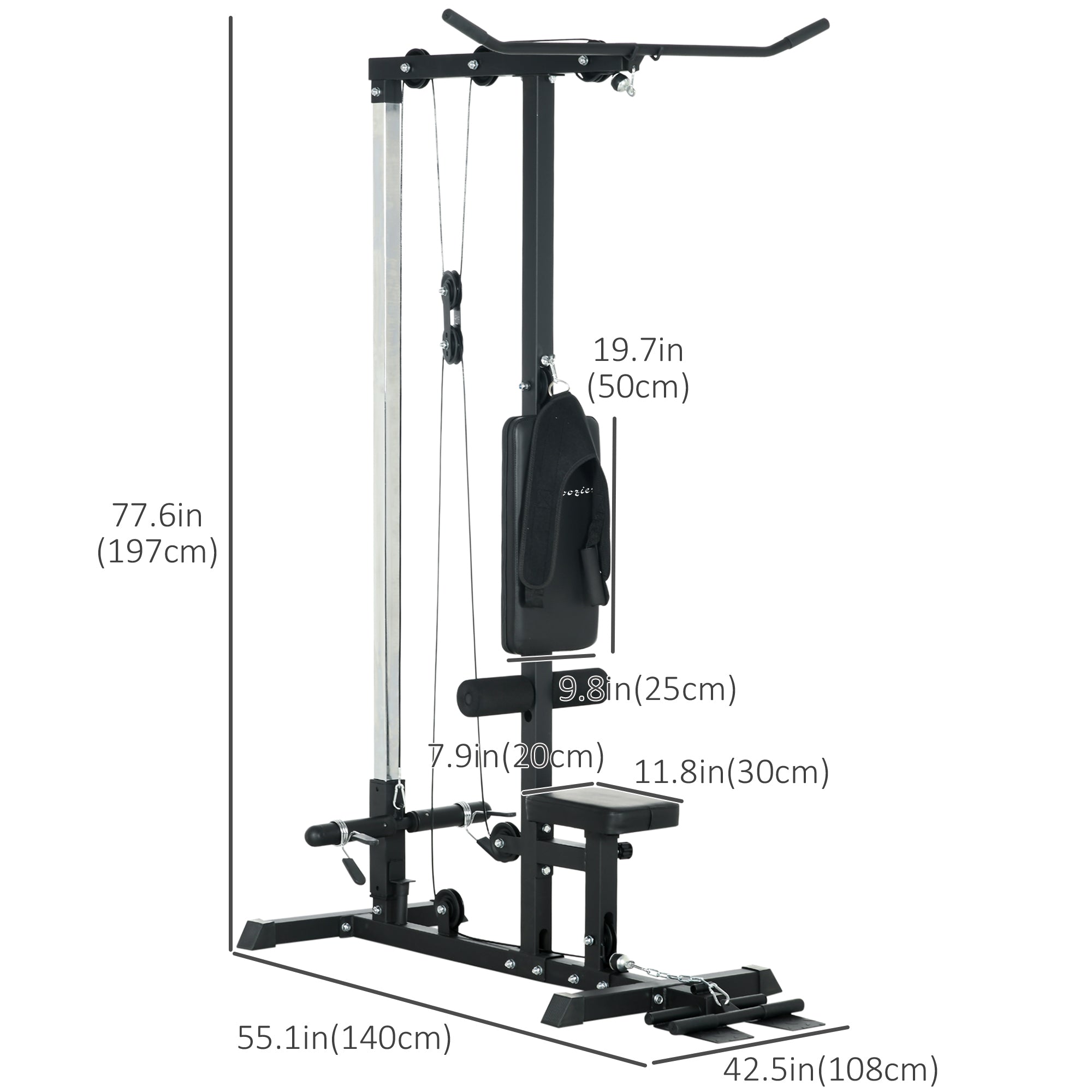 Soozier Lat Pull Down Machine with High Low Pulley Adjustable Seat for Strength Training Home Gym Black 