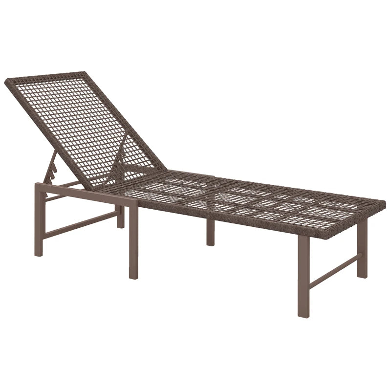 Wicker Outdoor Lounge Chair, Rattan Reclining Patio Lounger Tanning Chair with Adjustable Back, Brown