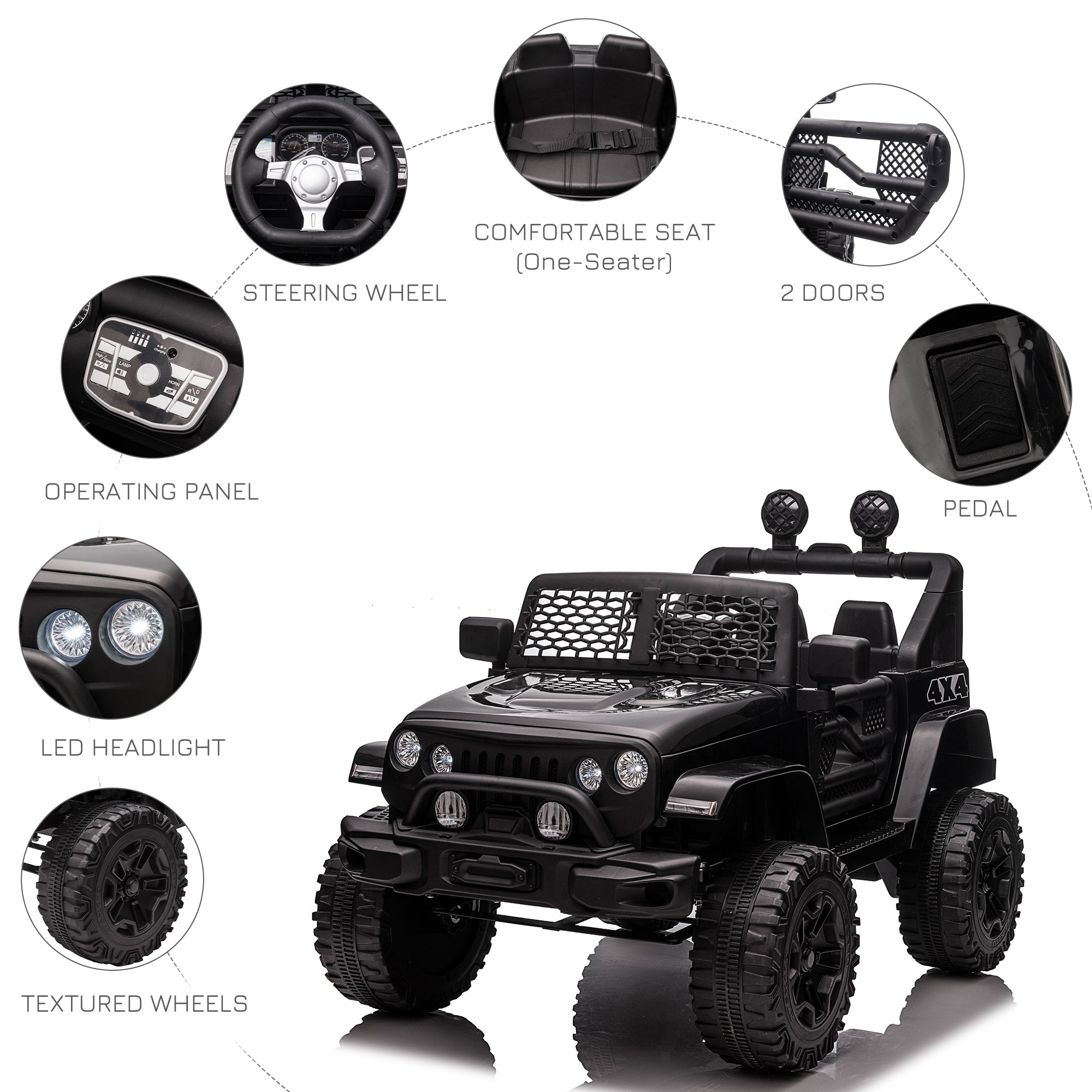 Aosom 12V Battery Powered Kids Ride On Car Off Road Truck Toy w/ Parent Remote, Black 