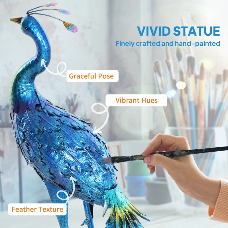 Peacock Garden Statue, 32.7" Standing Lawn Ornament Bird Statue with Stakes for Lawn Navy Blue