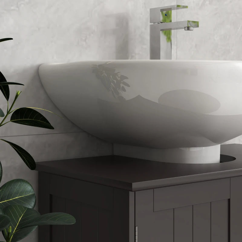 Bathroom Vanity, 24" Pedestal Sink Bathroom Vanity Furniture with 2 Doors and Shelf, Coffee