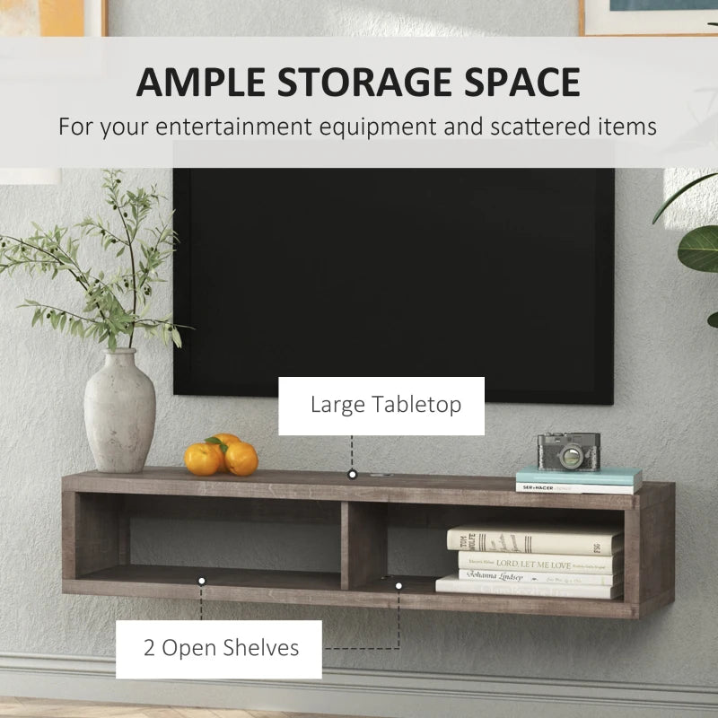 Floating TV Stand Shelf for 50" TVs, Wall Mounted Entertainment Center for Living Room, Bedroom, Media Console with Storage Shelf for Audio, Video, Dark Grey Wood Grain