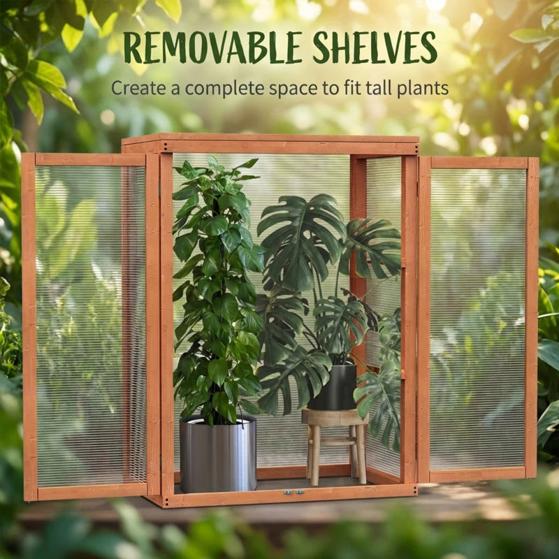 Wooden 2 Tier Cold Frame Greenhouse Polycarbonate Plant Grow House Portable Garden, 22.8" x 17.3" x 30.7", Orange