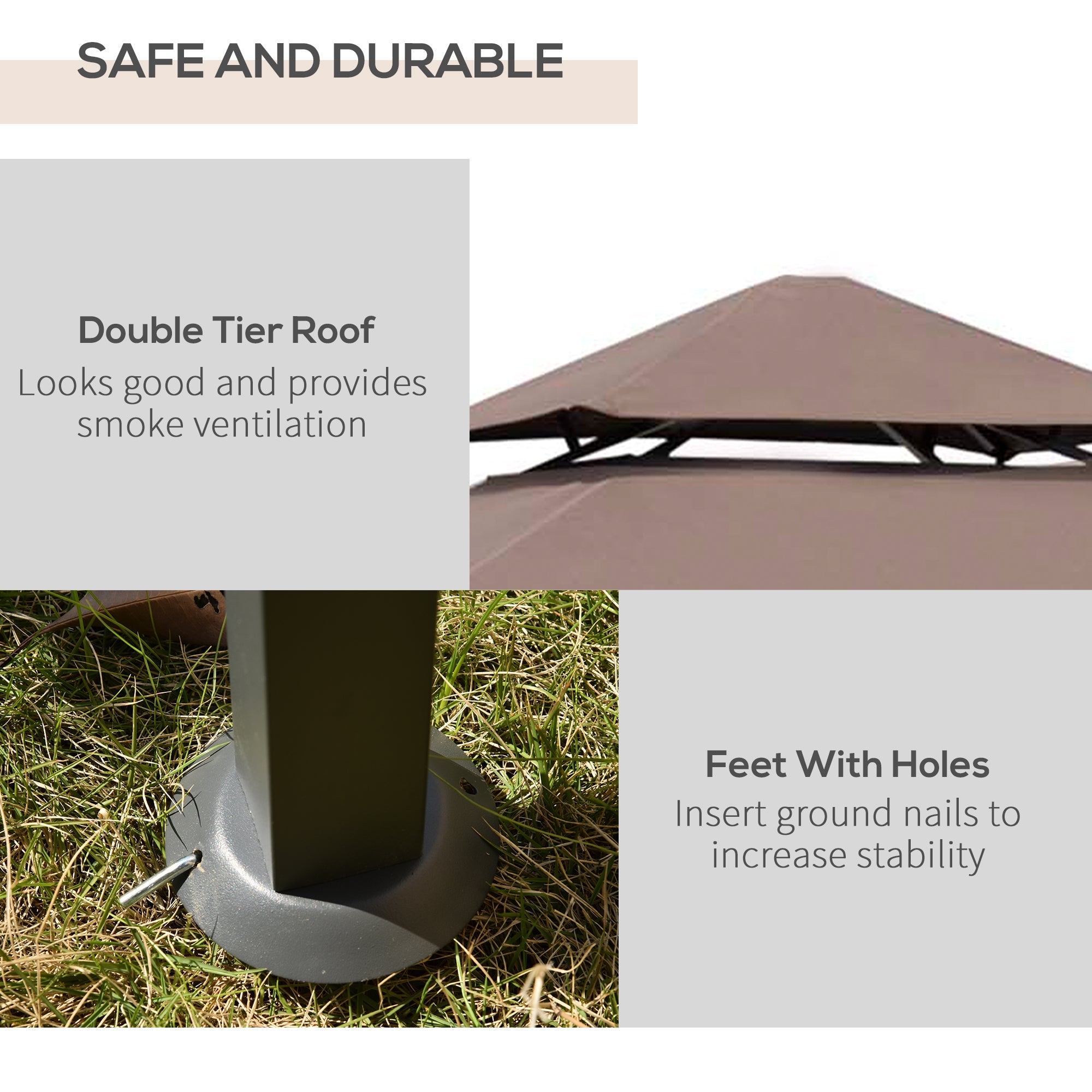 Outsunny 8' x 5' BBQ Grill Gazebo Tent with Double Tiered Canopy for Outdoor Sun Shade, Coffee 