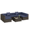 7pc Garden Wicker Sectional Set w/ Tea Table Patio Rattan Lounge Sofa Outdoor Deck Furniture Navy Blue