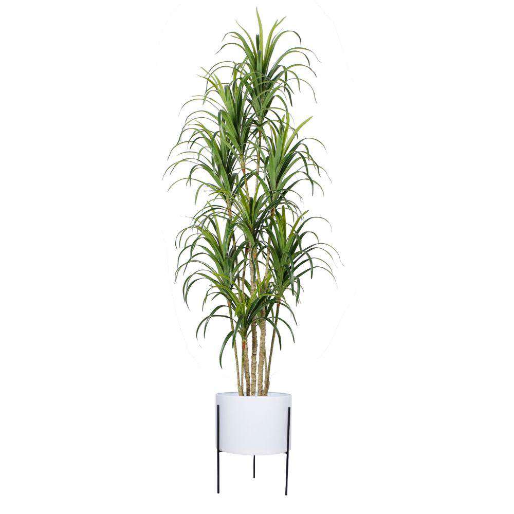Noe - White Mid-Century Planter With Black Metal Stand 