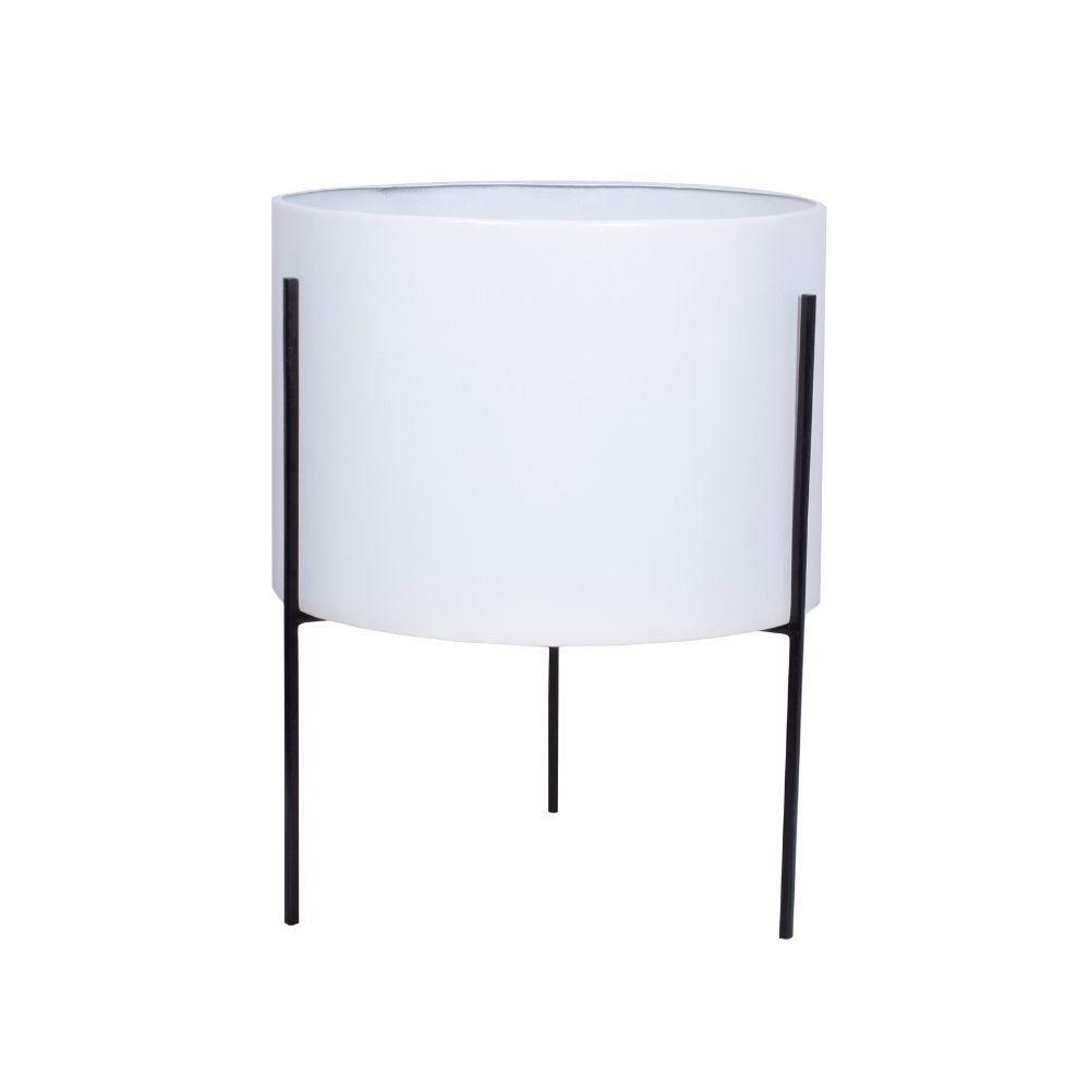 Noe - White Mid-Century Planter With Black Metal Stand 