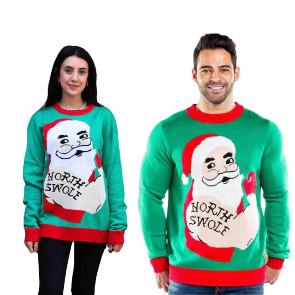 Couple - Bulky Santa North Swole Christmas Sweater 