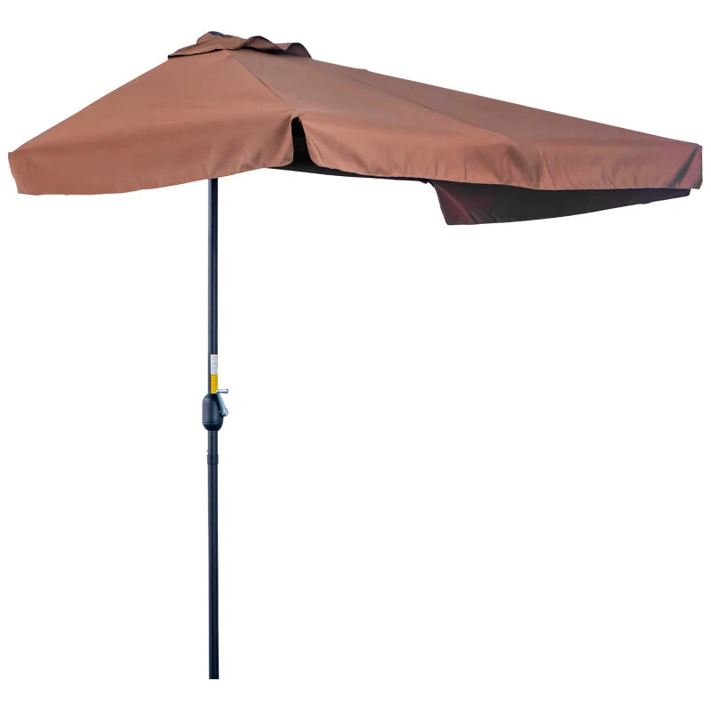 7.5ft Half Umbrella Semi Patio Parasol with Crank Handle, Top Vent for Garden, Balcony- NO BASE INCLUDED, Coffee