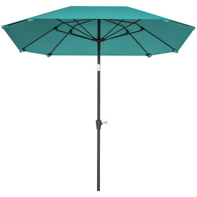 Outsunny 7.6FT Aluminum Patio Umbrella Parasol 8 Ribs Outdoor Market Umbrella with Crank, Push Button Tilt for Deck, Backyard and Lawn, Sky Blue 