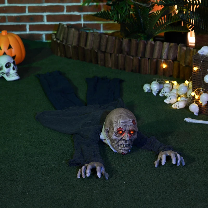 HOMCOM 62” Life-Size Outdoor Halloween Crawling Zombie – Animated Prop with Sound, Motion Activation & Light-Up Eyes 