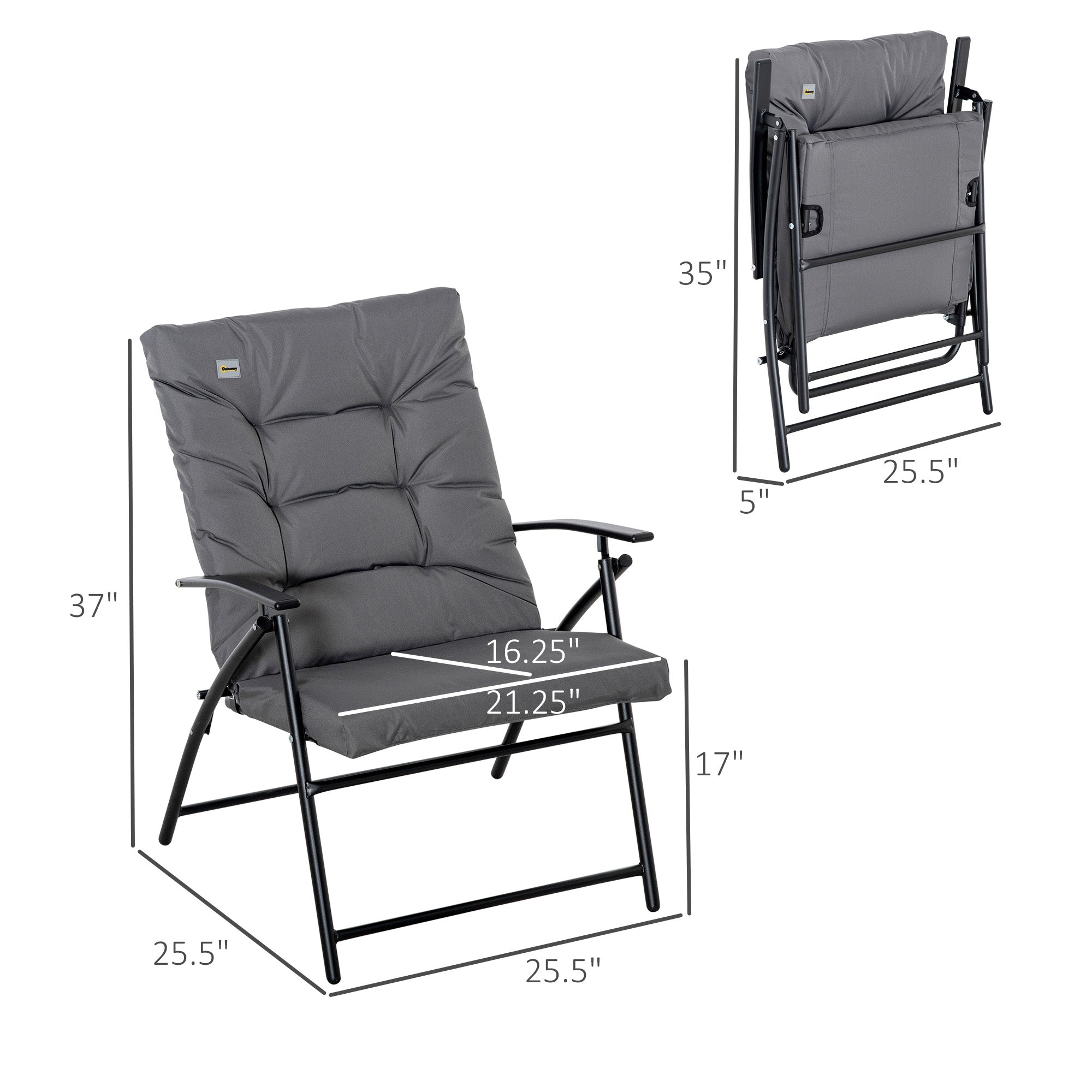 Outsunny Foldable Lounge Chair, Fabric Upholstered Recliner, Outdoor Lounger with Armrest, Metal Frame Camping Beach Chair, Grey 