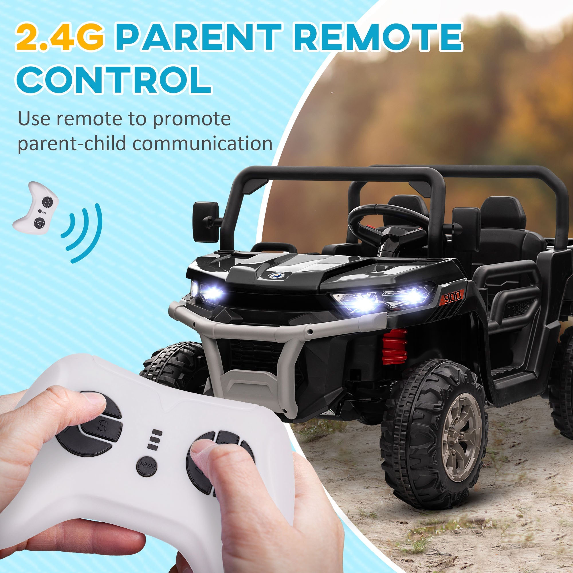 Aosom Kids Ride On Car 12V Battery Powered 2 Seater Truck with Remote Control Music Lights Spring Suspension Black 