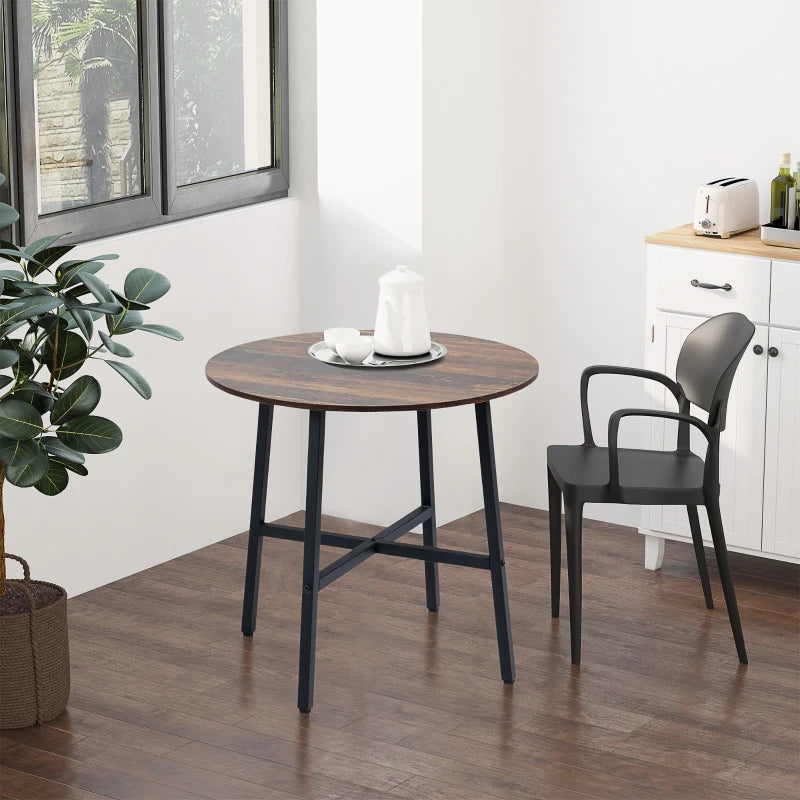 Ф31.5" Dining Room Table, Industrial Style Kitchen Table Round  with Steel Legs, Rustic Brown