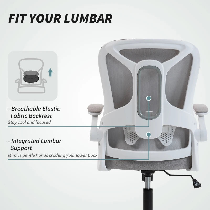 Ergonomic Office Chair, Swivel Desk Chair with Lumbar Support and Adjustable Height, Flip-up Armrests, Wheels, Black